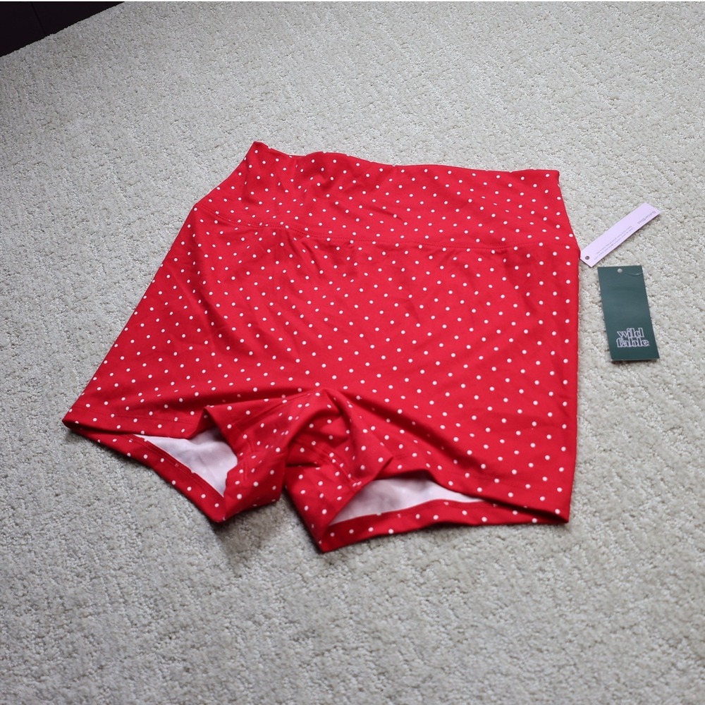 Wild Fable ButterBliss Red Polka Dot High-Rise Bike Shorts XL Berry Red